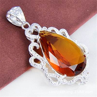 【外贸原单高品质水晶饰品 优质价格 时尚925银巴西黄晶石吊坠 批发】价格,厂家,图片,项链,祥烁珠宝首饰(市场部)-